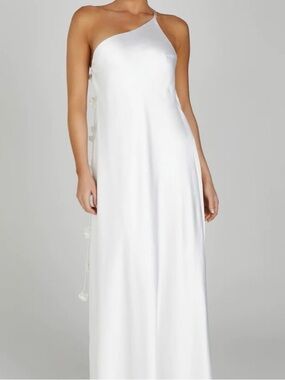 NWT Rebecca One Shoulder Rose Maxi Dress White XS Elegant Bridal